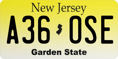 NJ license plate A36OSE