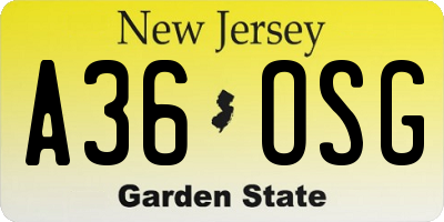 NJ license plate A36OSG