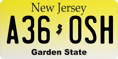 NJ license plate A36OSH