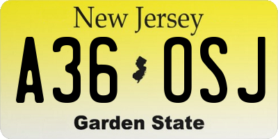 NJ license plate A36OSJ
