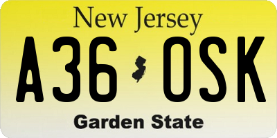 NJ license plate A36OSK
