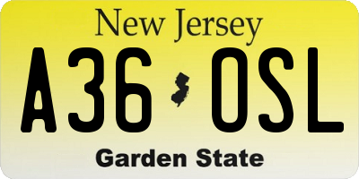 NJ license plate A36OSL