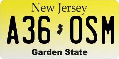 NJ license plate A36OSM