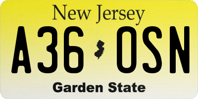 NJ license plate A36OSN