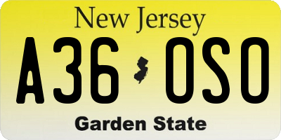 NJ license plate A36OSO