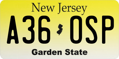 NJ license plate A36OSP