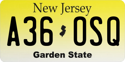 NJ license plate A36OSQ