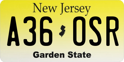 NJ license plate A36OSR