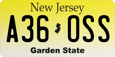 NJ license plate A36OSS
