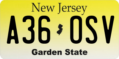 NJ license plate A36OSV