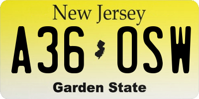 NJ license plate A36OSW