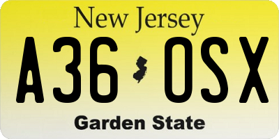 NJ license plate A36OSX