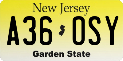 NJ license plate A36OSY