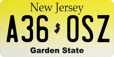 NJ license plate A36OSZ