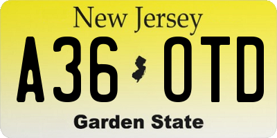NJ license plate A36OTD