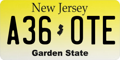 NJ license plate A36OTE