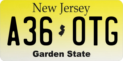 NJ license plate A36OTG
