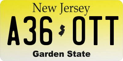 NJ license plate A36OTT