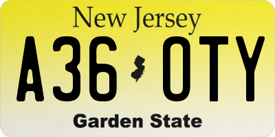 NJ license plate A36OTY
