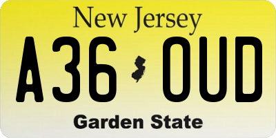 NJ license plate A36OUD