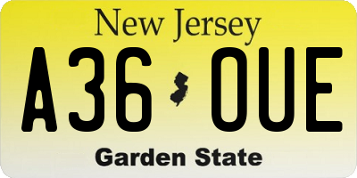NJ license plate A36OUE