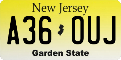 NJ license plate A36OUJ