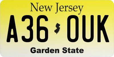 NJ license plate A36OUK