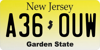 NJ license plate A36OUW