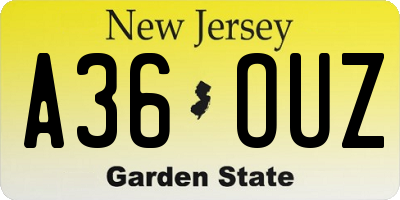 NJ license plate A36OUZ