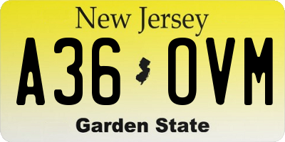 NJ license plate A36OVM