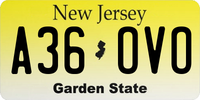 NJ license plate A36OVO