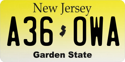 NJ license plate A36OWA