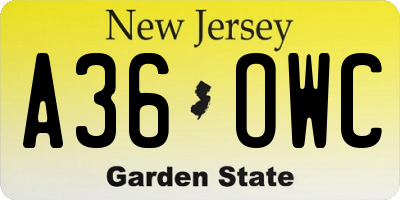 NJ license plate A36OWC