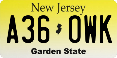 NJ license plate A36OWK