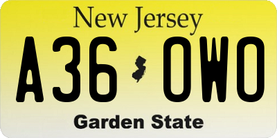 NJ license plate A36OWO