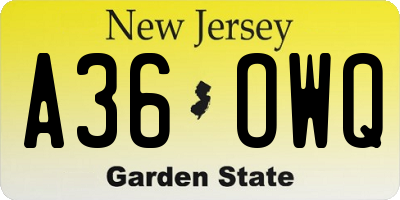 NJ license plate A36OWQ