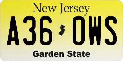 NJ license plate A36OWS