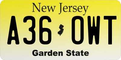 NJ license plate A36OWT