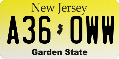 NJ license plate A36OWW