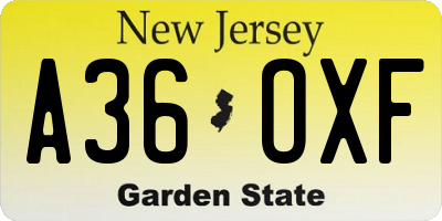 NJ license plate A36OXF