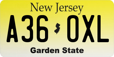 NJ license plate A36OXL