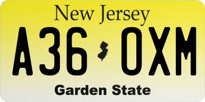 NJ license plate A36OXM
