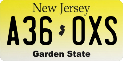 NJ license plate A36OXS