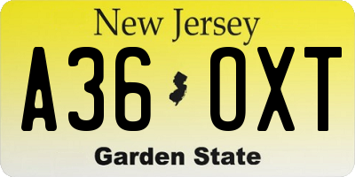 NJ license plate A36OXT
