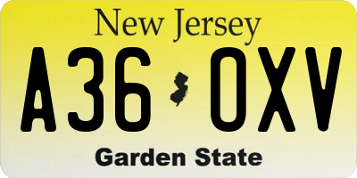 NJ license plate A36OXV