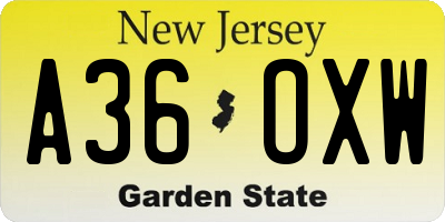 NJ license plate A36OXW