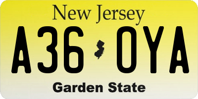 NJ license plate A36OYA