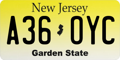 NJ license plate A36OYC