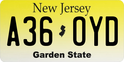 NJ license plate A36OYD