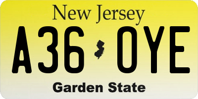 NJ license plate A36OYE